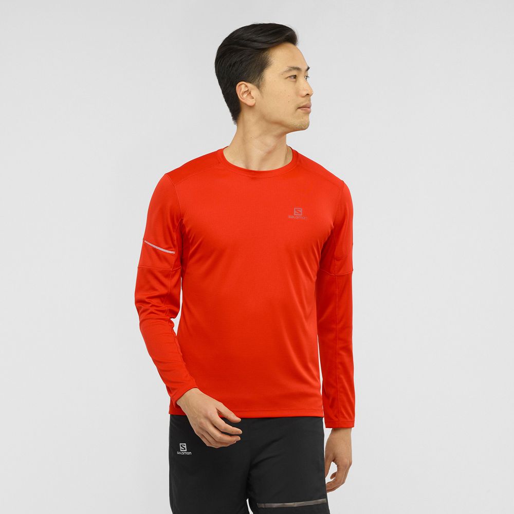 Salomon Singapore Mens Tops - AGILE LS M Orange | 70386-UNFO